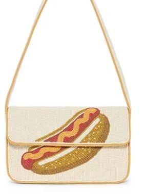 Beaded Hot Dog shoulder  Bag in Cream and Yellow!! NWT